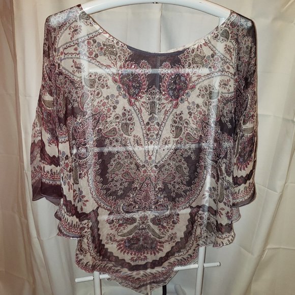 Scarf Overlay Poncho See-through Flowy Fabric Floral Paisley Design One Size - Picture 1 of 7
